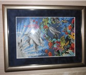 Foto в Мебель и интерьер Разное Картина-вышивка "дельфины" ручная работа, в Москве 2 500